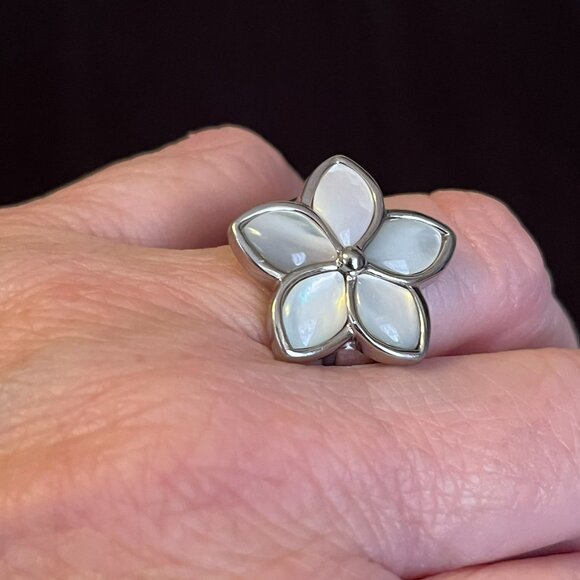 Steel by Design White Moonstone Flower Ring – Size 8 - Picture 3 of 9